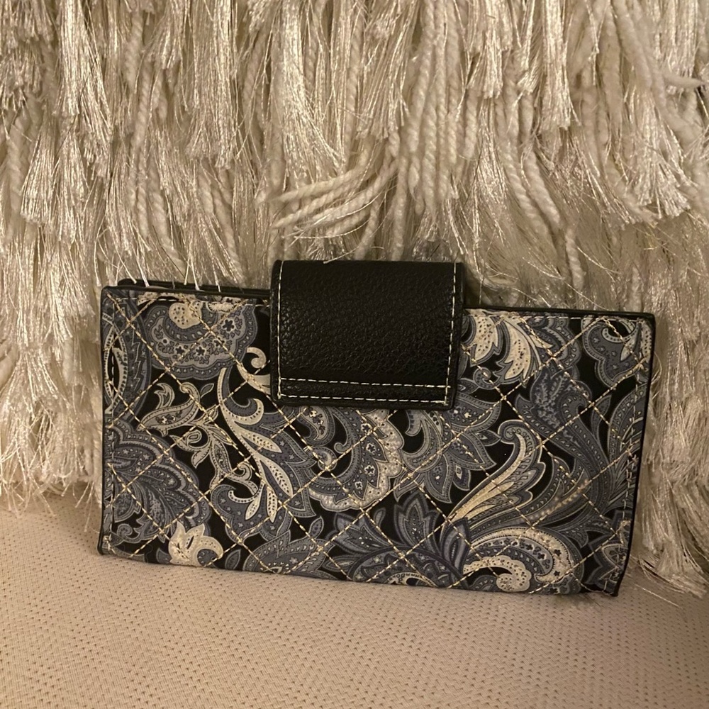 Studded Blue Paisley Quilted Embellished Wallet Clutch | Western Boho Rhinestone - Picture 5 of 6